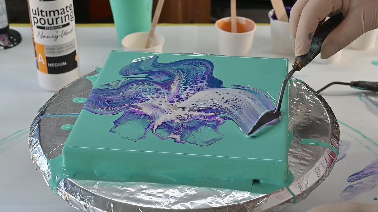 (782) Blowing and swiping acrylic paint ~  ULTIMATE POURING medium by Pebeo ~ Acrylic pour painting