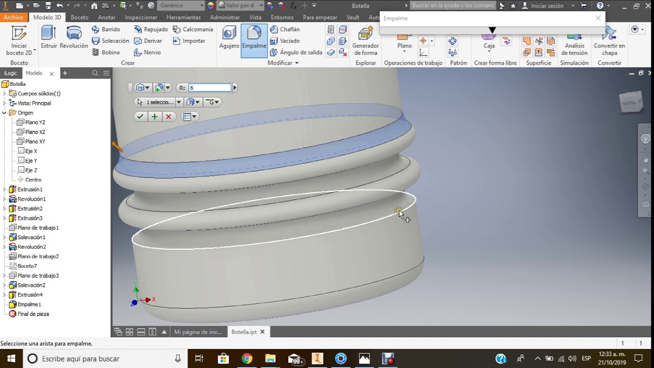 Botella - Modelado y Etiquetas  -  Inventor