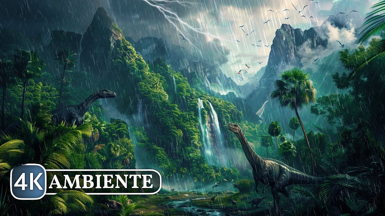 Heavy Rain in The PREHISTORIC Jungle: Dinosaur Calls & Torrential Rain (6 HOURS)