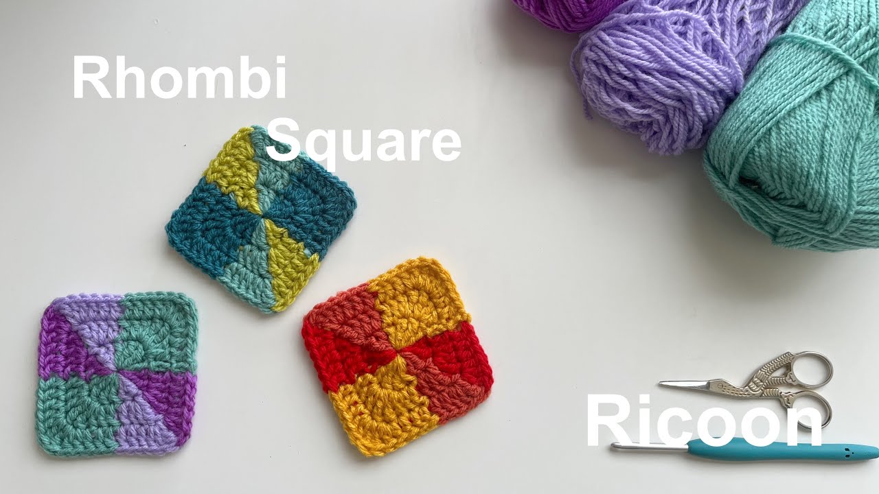 How to crochet Rhombic Square ＊簡単でカラフルなモチーフの編み方＊かぎ針編み