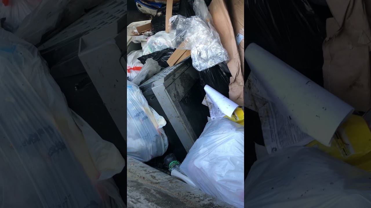 Garbage truck eats television #shorts tv crushed