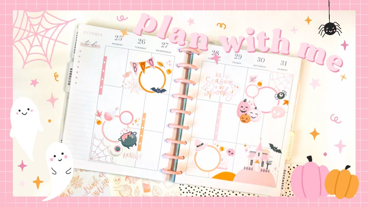 plan with me: cutesy + spooky pink halloween spread 👻💗 (classic vertical happy planner)