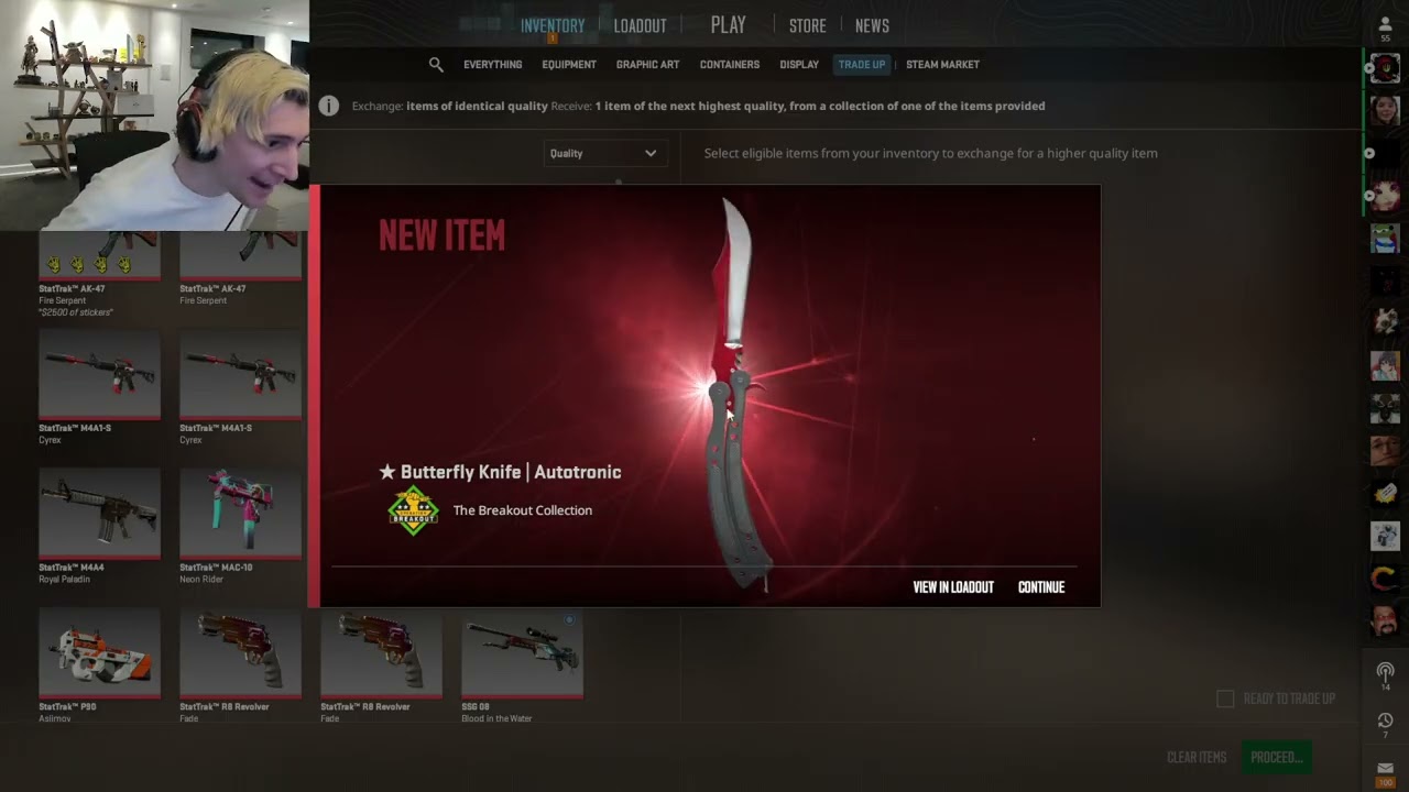 xQc trades up to 00 factory new butterfly