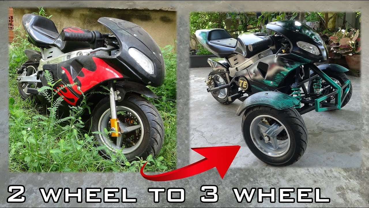 Convert 2 wheel mini motorcycle to 3 wheel