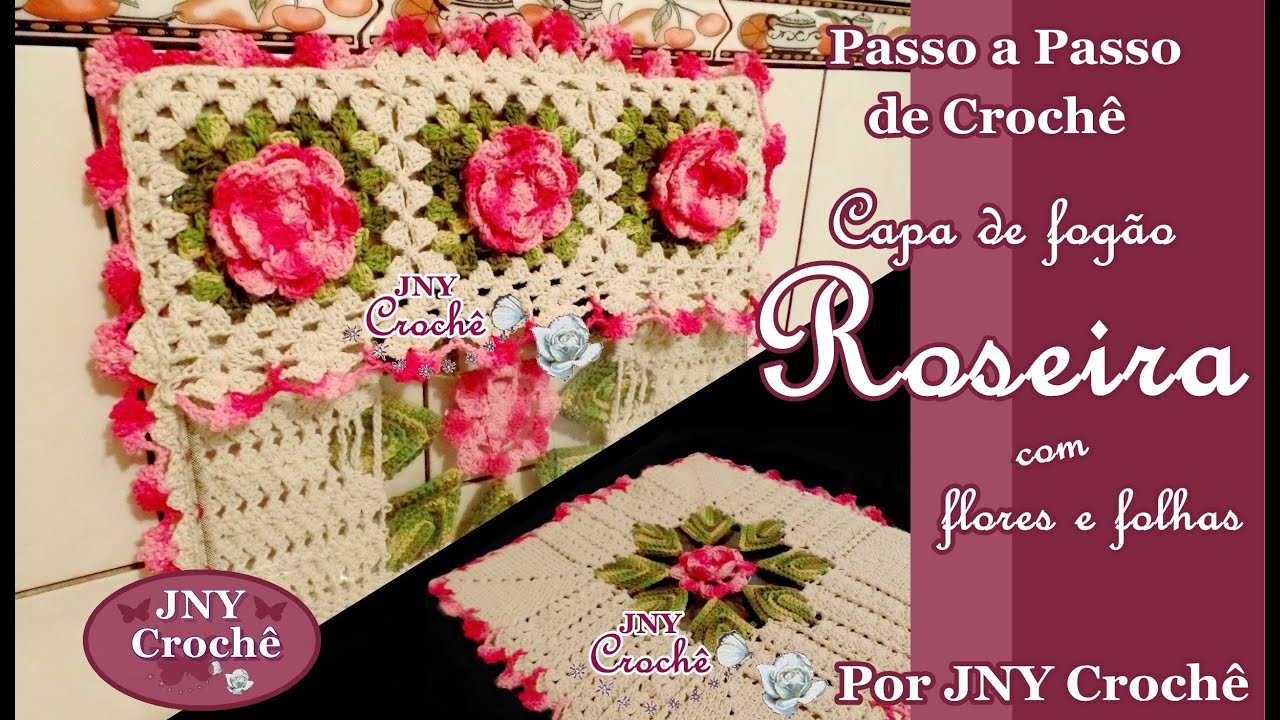 PAP Capa de fogão 4 bocas de crochê Roseira por JNY Crochê