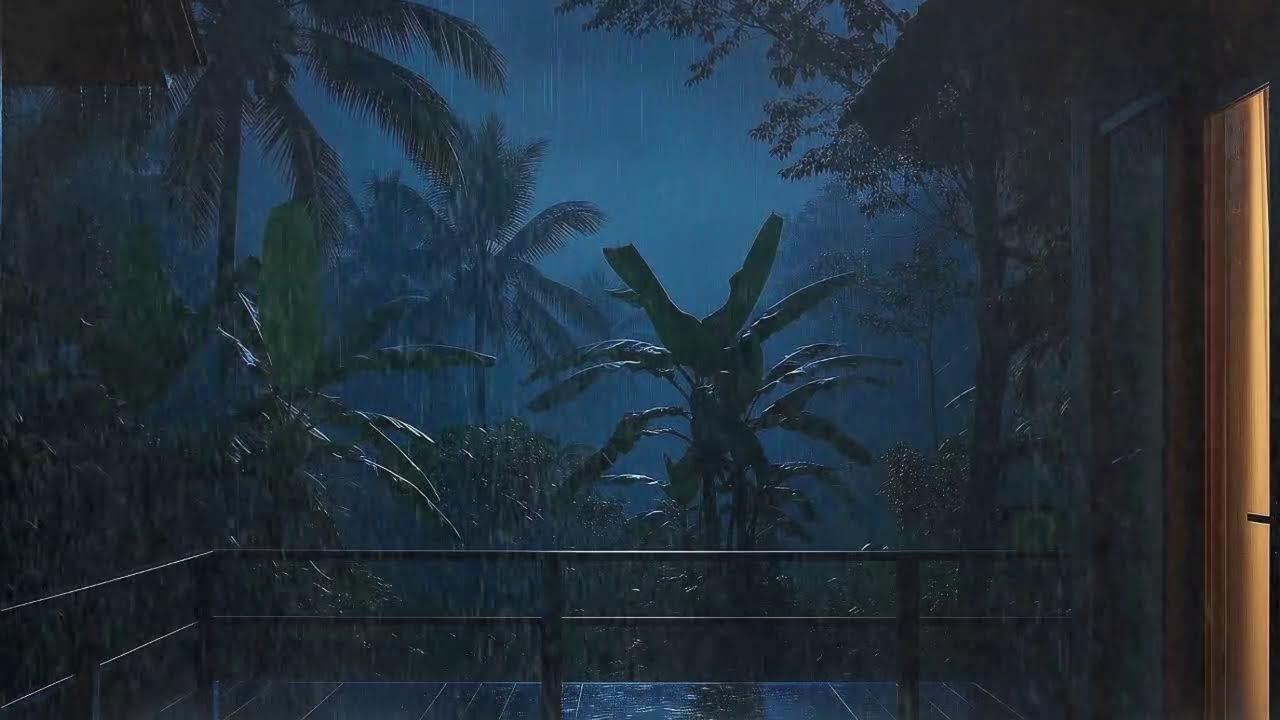 Sleep Faster with Soft Rain and Soft Thunder Echo at Wooden Cabin Terrace 🌧️