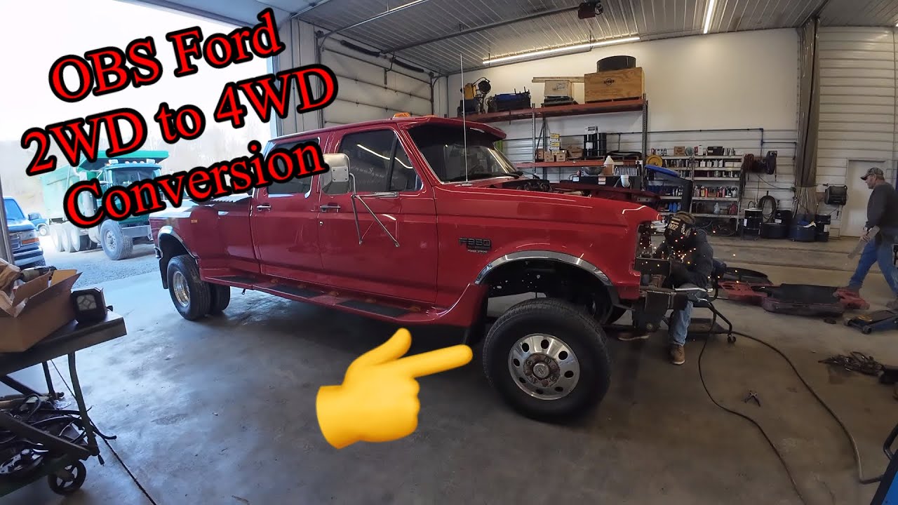 We convert a 1995 2WD Ford F350 crew cab into a 4x4 doing a reverse shackle setup.. #obsford #f350