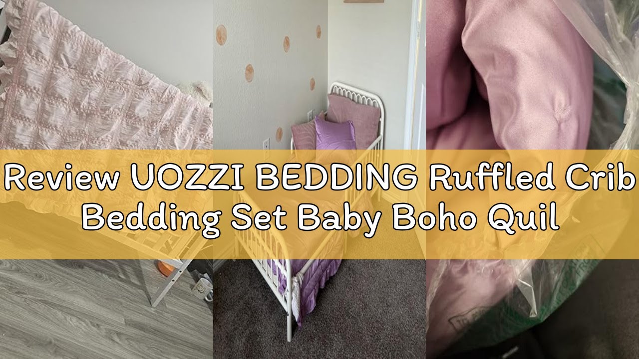 Review UOZZI BEDDING Ruffled Crib Bedding Set Baby Boho Quilted Comforter with Fitted Sheet and Bed