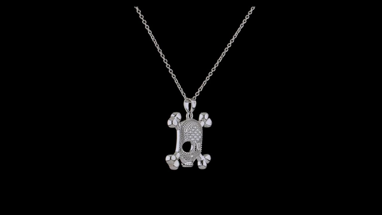 Skull Crossbones Cubic Zirconia Pendant Silver Plated Sterling Silver