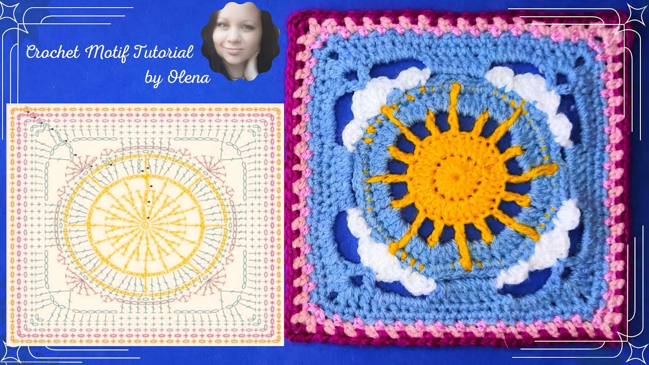 CROCHET PATTERN - 117: Fantasy square motif - Sun in the clouds, 13 rows
