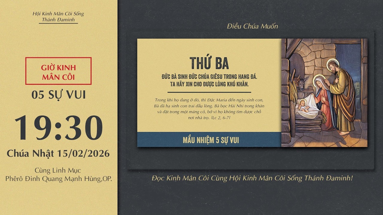 🔴Kinh Mân Côi | 15/02/2026 | 5 Sự Vui - Tối Chúa Nhật VI Mùa Thường Niên