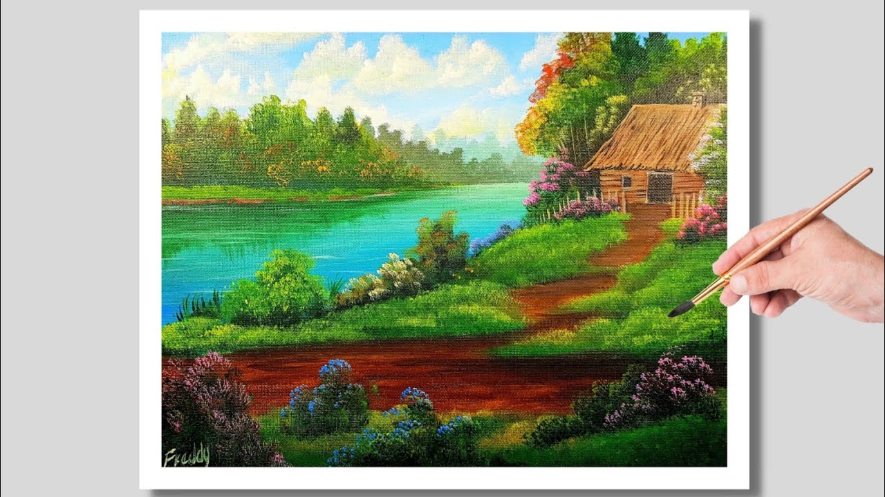 como pintar paisajes con acrilico paso a paso/ acrylic painting for beginners/84