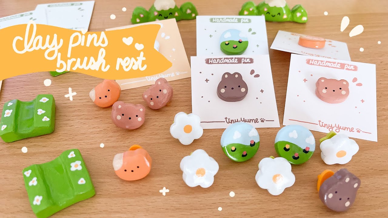 HOW I MAKE CLAY PINS AND BRUSH REST | work with me relaxing asmr