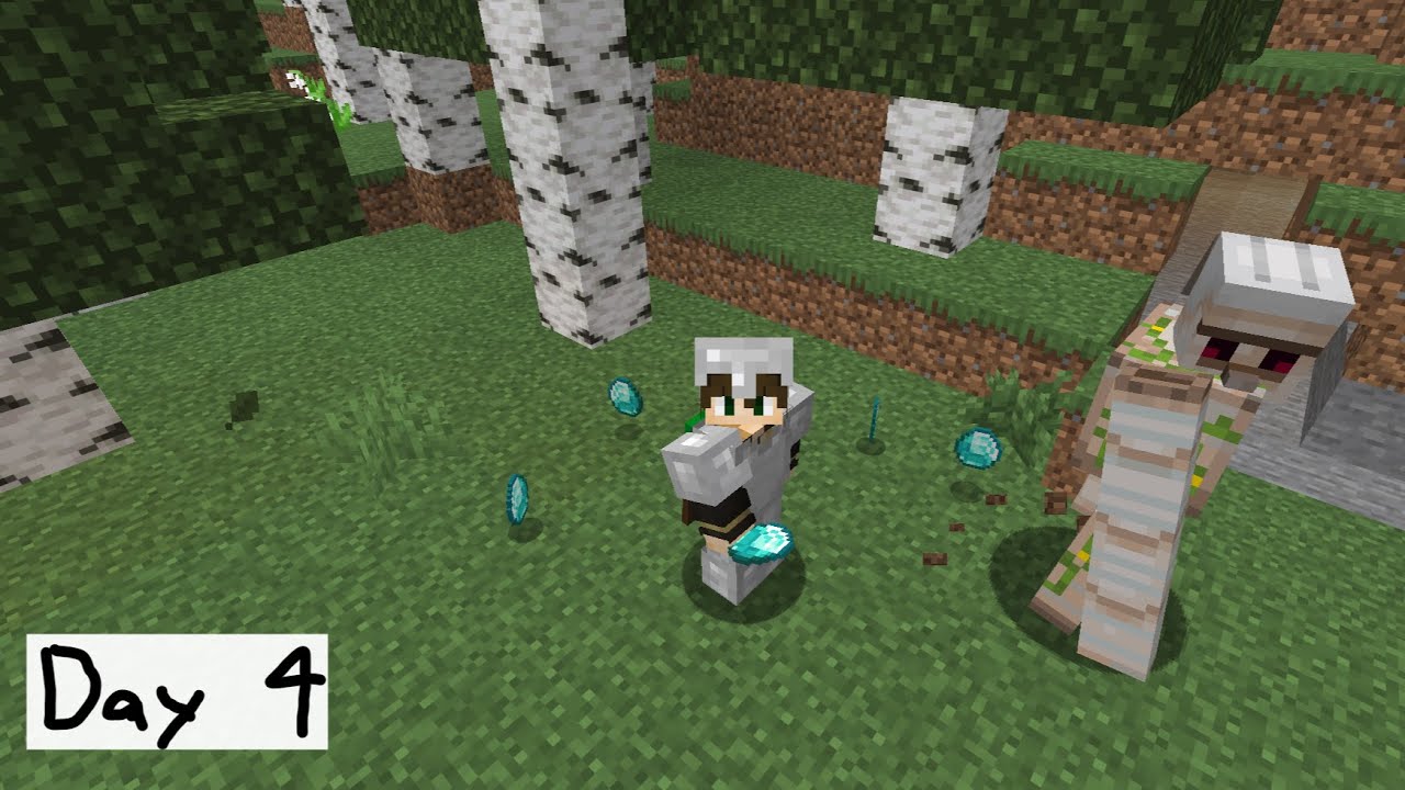 DIAMONDS and our First Iron Golem! | One Minecraft Day at a Time – Day 4