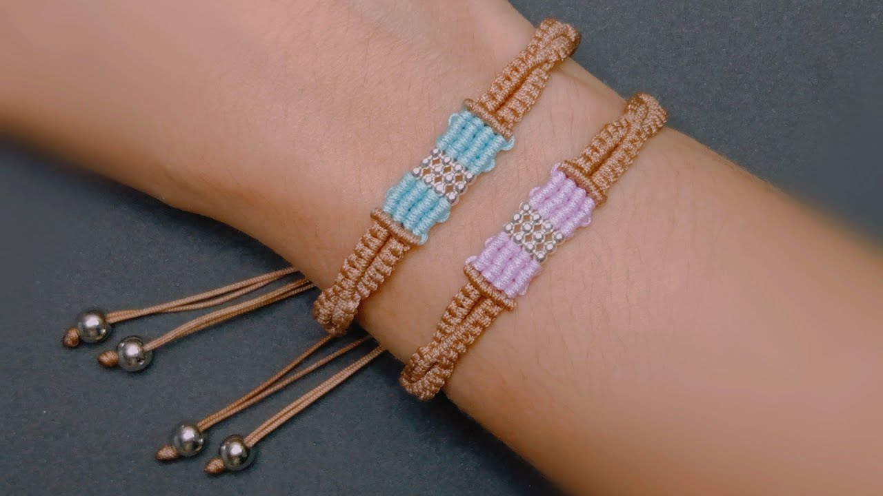 Passo a passo: Como fazer Pulseira Macrame com Miçangas e nós centrais/Tutorial Macrame Completo.✨🌹😊