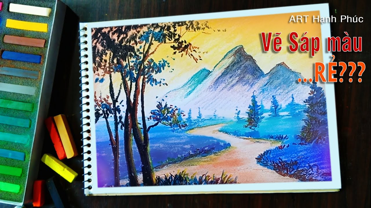 Cách vẽ tranh Phong cảnh bằng sáp màu rẻ tiền tuyệt đẹp | ART Hạnh Phúc