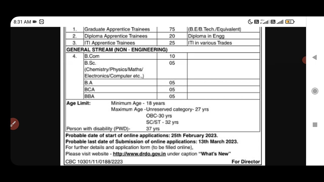 DRDO-GTRE Apprentice Trainee Recruitment 2023 &ndash; Apply Online for 150 Posts
