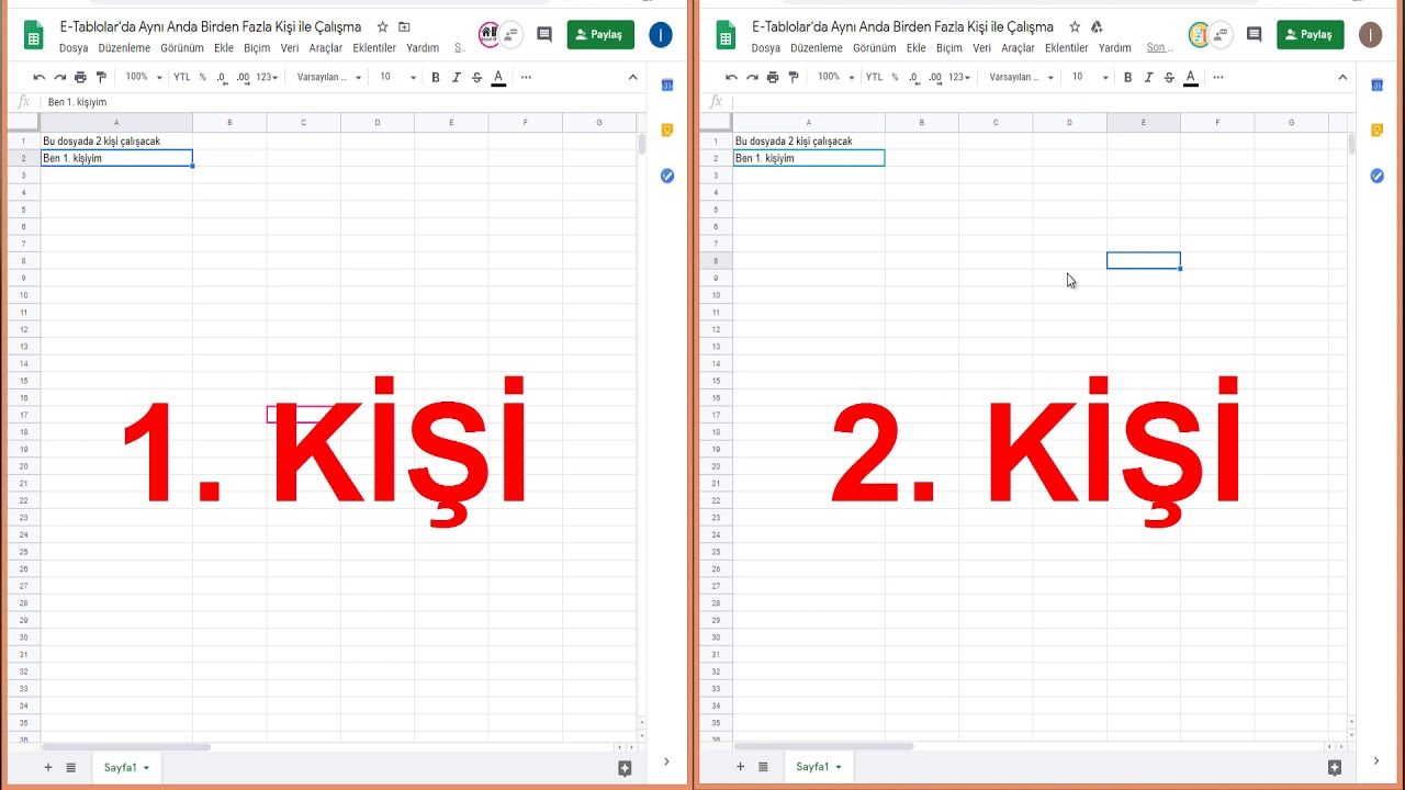 E-Tablolar'da Aynı Anda Birden Fazla Kişi ile Çalışma Yöntemi