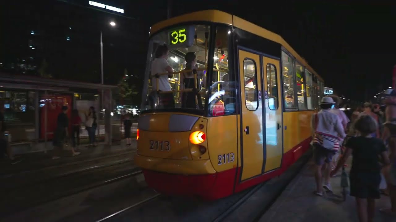 Poland, Warsaw, tram 35 night ride from Rondo 