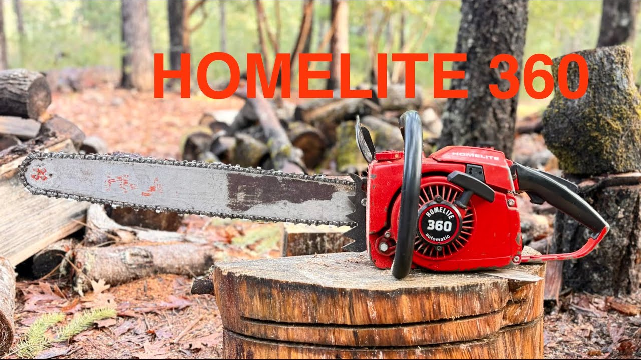 Homelite 360 Chainsaw walk around and cutting. 