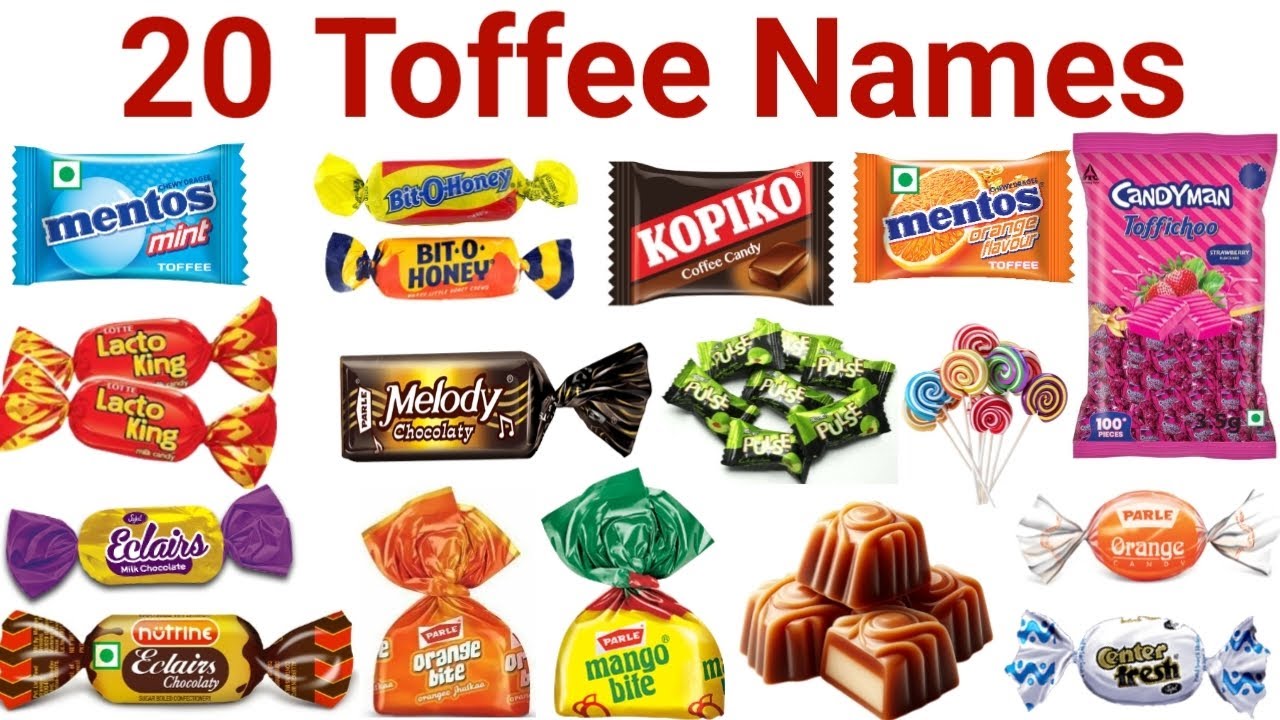 20 Toffee 🍬 Names for Kids | Learn 20 Toffee Names in English with Pictures | Fun Learning Video 