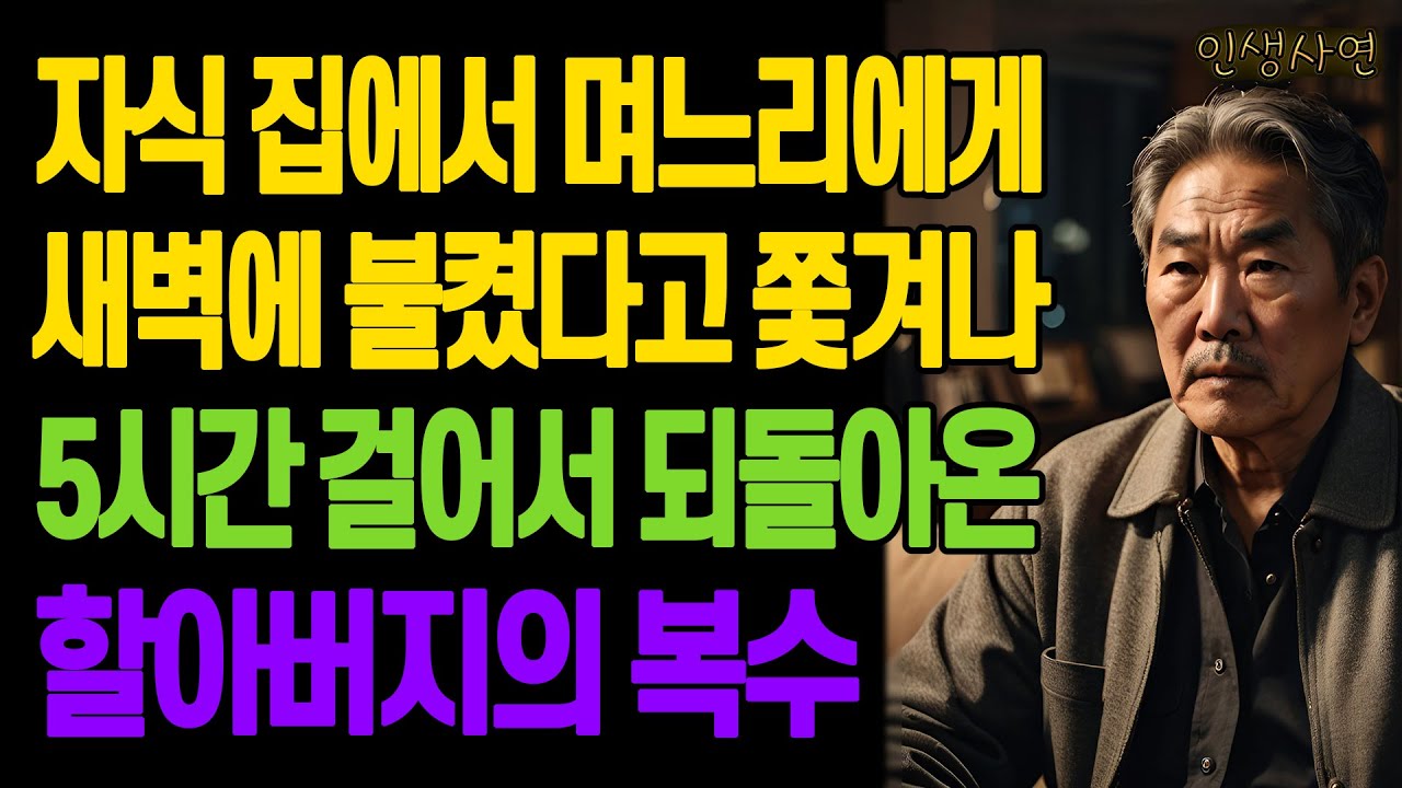 자식 집에서 며느리에게 새벽에 불켰다고 쫓겨나 5시간 걸어서 되돌아온 할아버지의 복수 노년의 삶의 지혜 행복한 노후생활 부모자식갈등 사연 이야기 오디오북