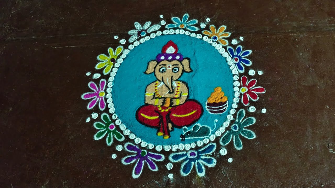 Cute Ganesh rangoli design,,🐭🐭🐭