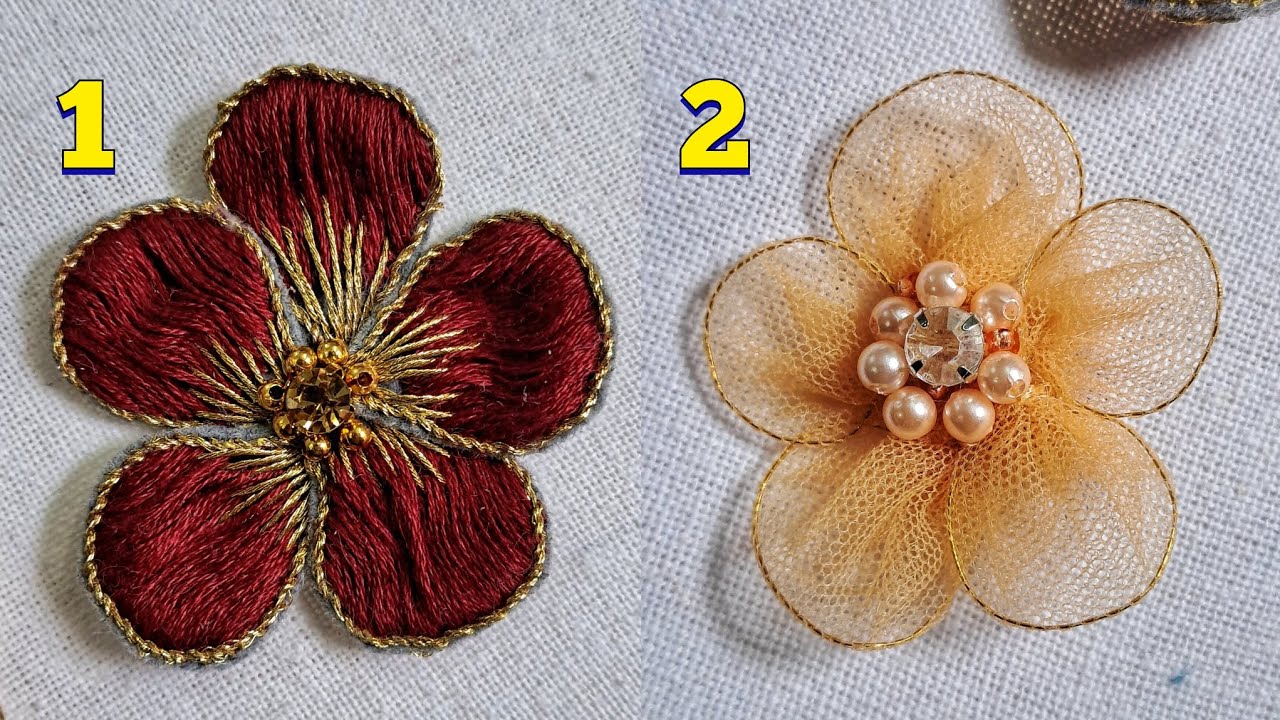 تطريز ورد 3D بالخرز - إزاي؟ 🌼 | Flowers Embroidery with Felt, Tulle & Wire