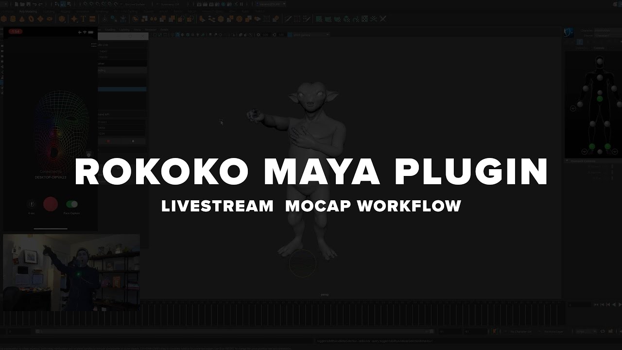 Rokoko Maya Plugin - mocap livestreaming workflow w Smartgloves, Smartsuit Pro, and Face Capture