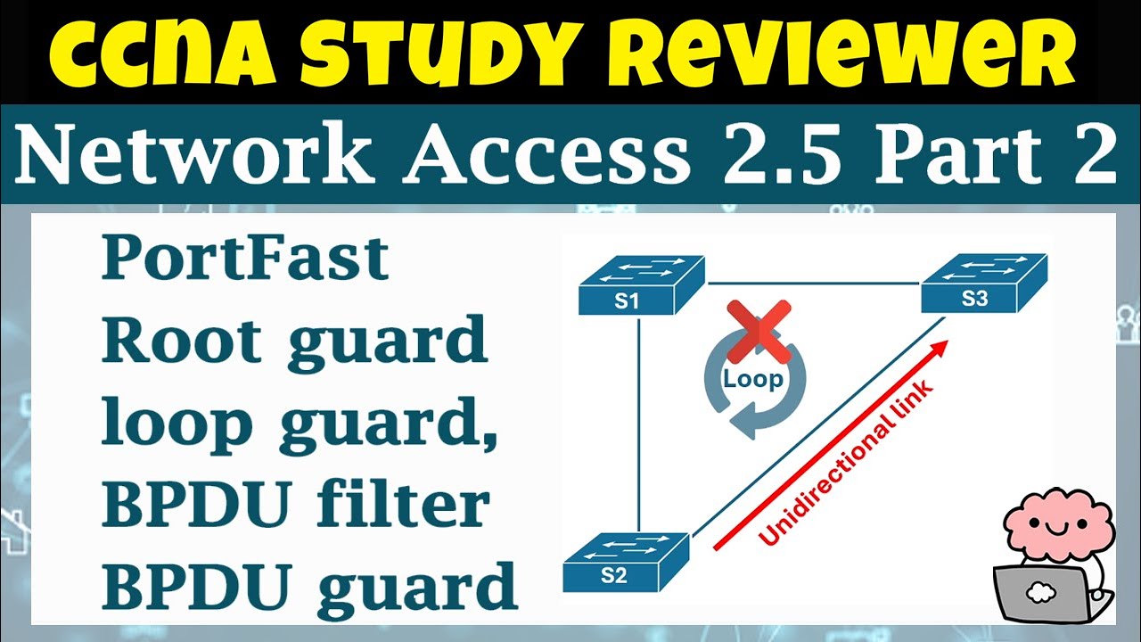 CCNA Study Reviewer -2.5 PortFast Root guard, loop guard, BPDU filter, BPDU guard (with Flashcards)