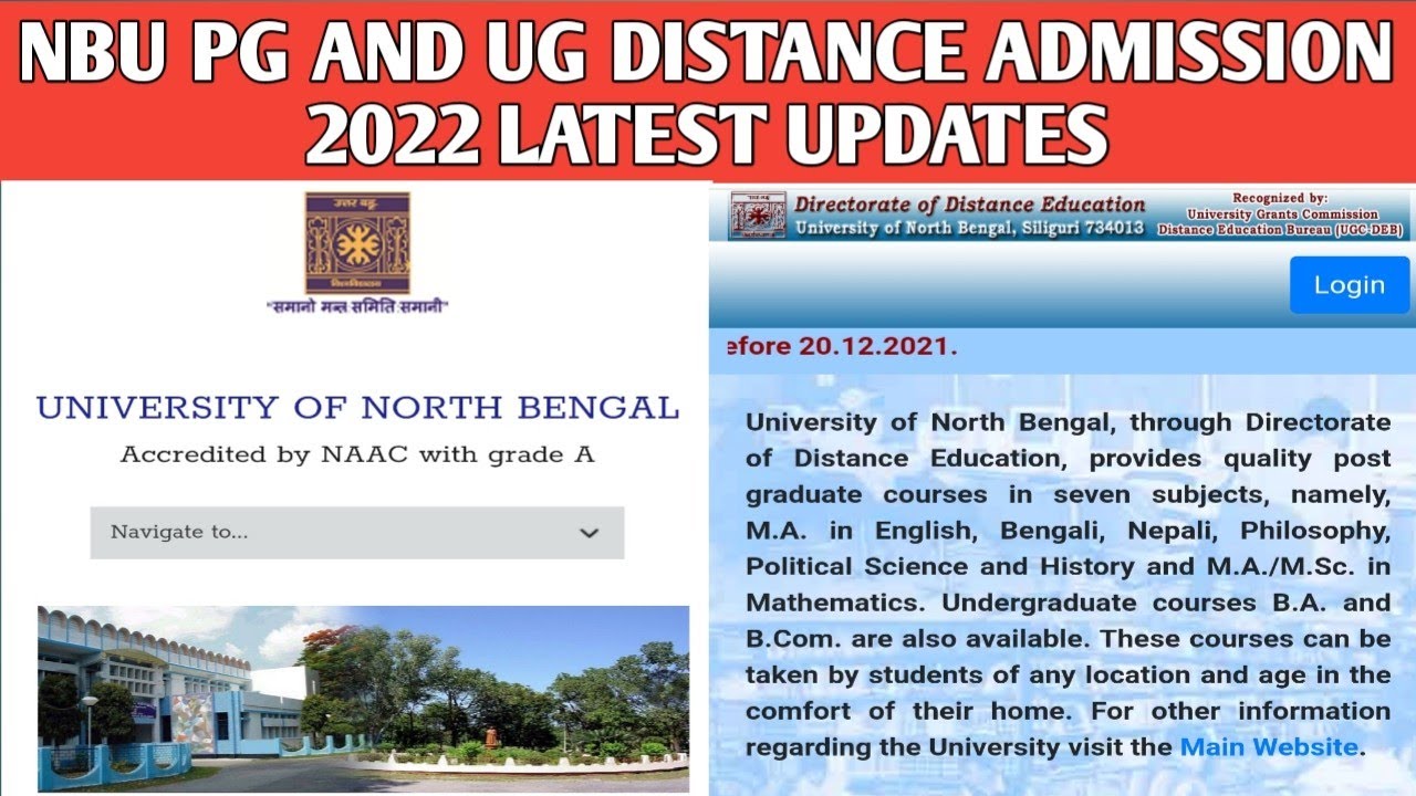 NBU - Distance PG and UG Admission 2022 Urgent Updates || University of North Bengal