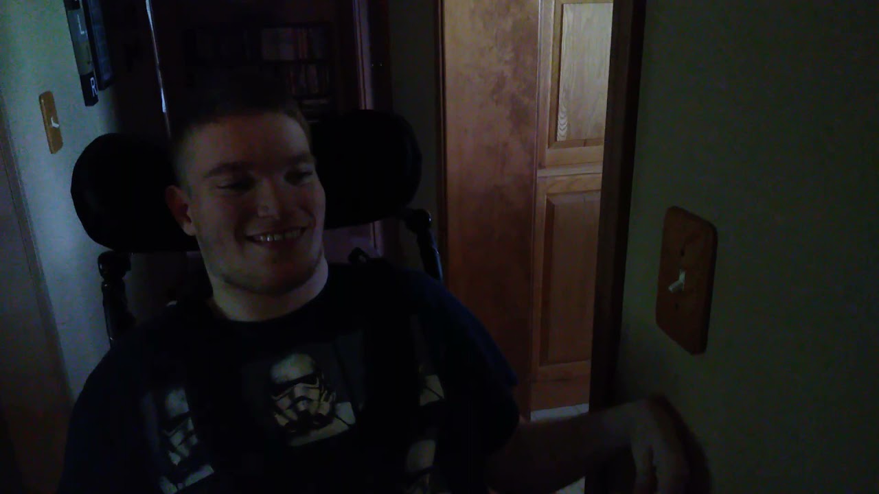 Samuel in his other wheelchair turning lights on & off @onthatnote