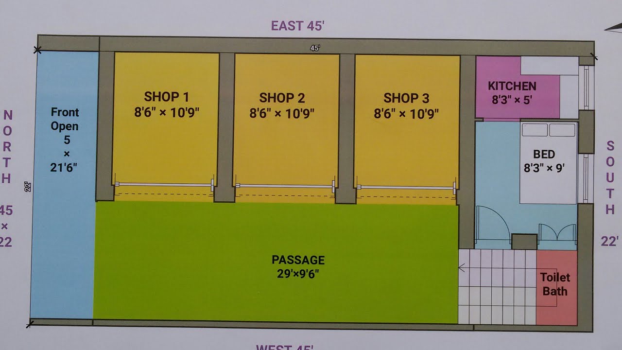 22 &times; 45 North west face house shop plan