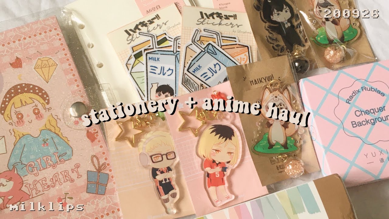 🥞 small stationery + anime merch haul ｜asmr with soft music 。