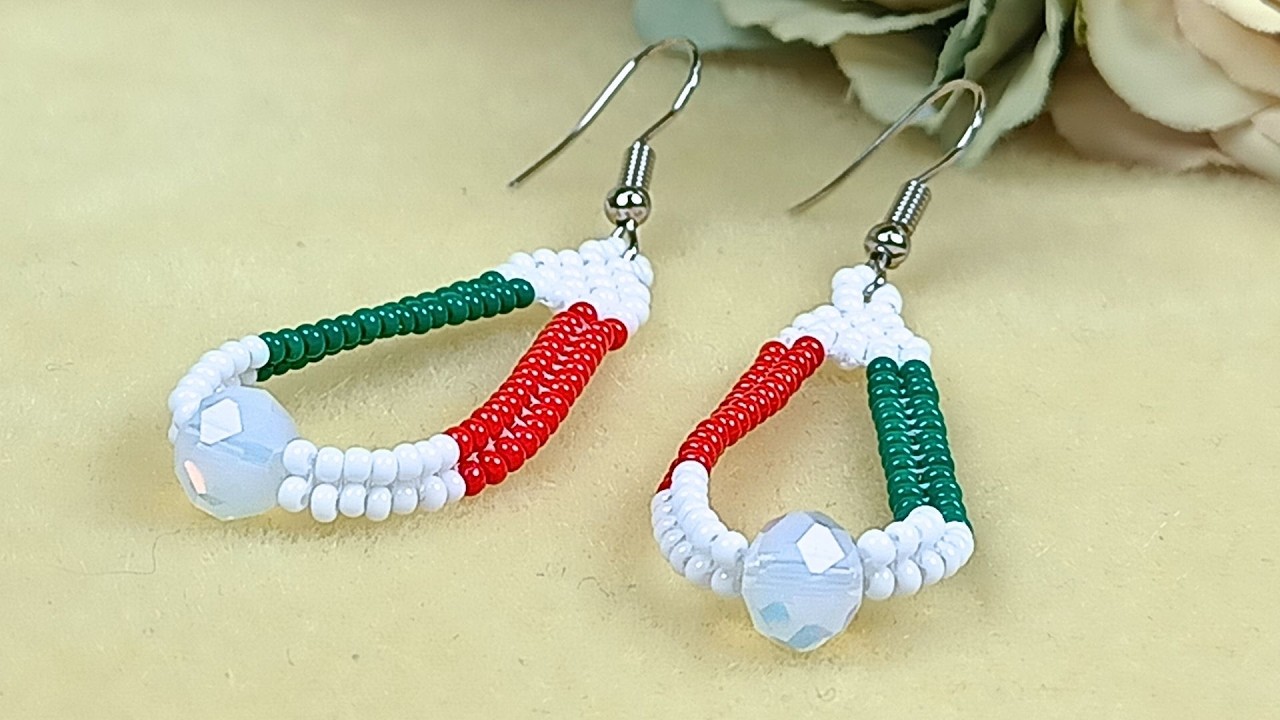 🇲🇽  Aretes tricolor 🇲🇽 *Aprende tres puntadas básicas de Beading*  💫 ¡Fáciles y Hermosos!