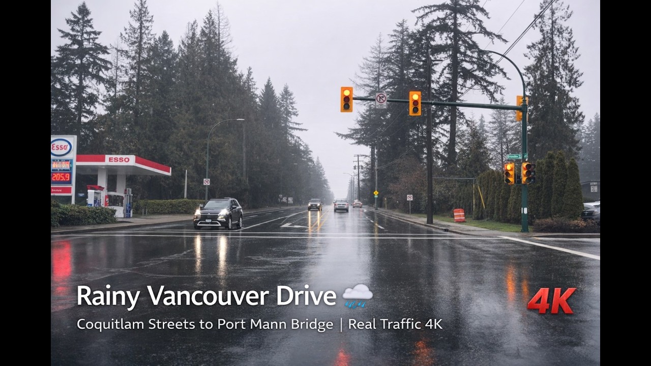 Rainy Vancouver Drive 🌧️ | Coquitlam Streets to Port Mann Bridge | Real Traffic 4K