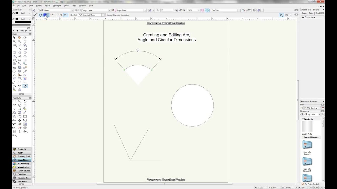 Creating Circular & Angular Dimensions in Vectorworks 2013