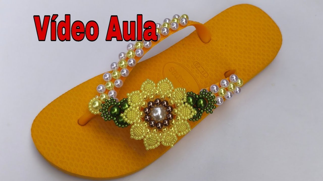 Flor Girassol de Pérolas | Chinelos Bordados Adalto Lopes 