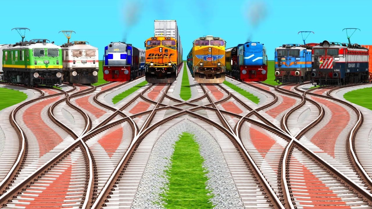 Eight Trains Running On Bumpy Railroad & Branched Forked Tracks | train simulator classic 