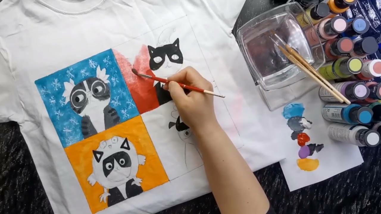 Acrylic Painting on T-Shirt | Cute Animal Portraits Handmade Fabric ArtAcrylmalerei auf T-Shirt