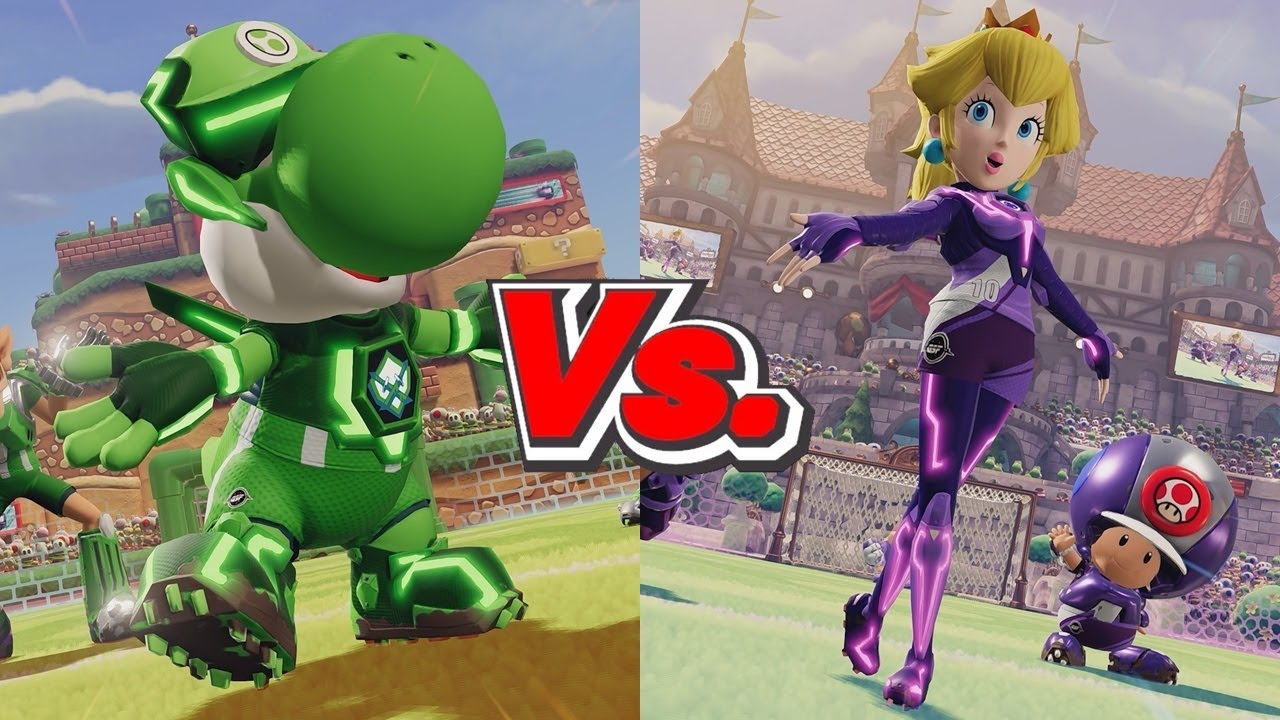 Mario Strikers Battle League - Yoshi (Warriors) Vs. Peach (Spikes)