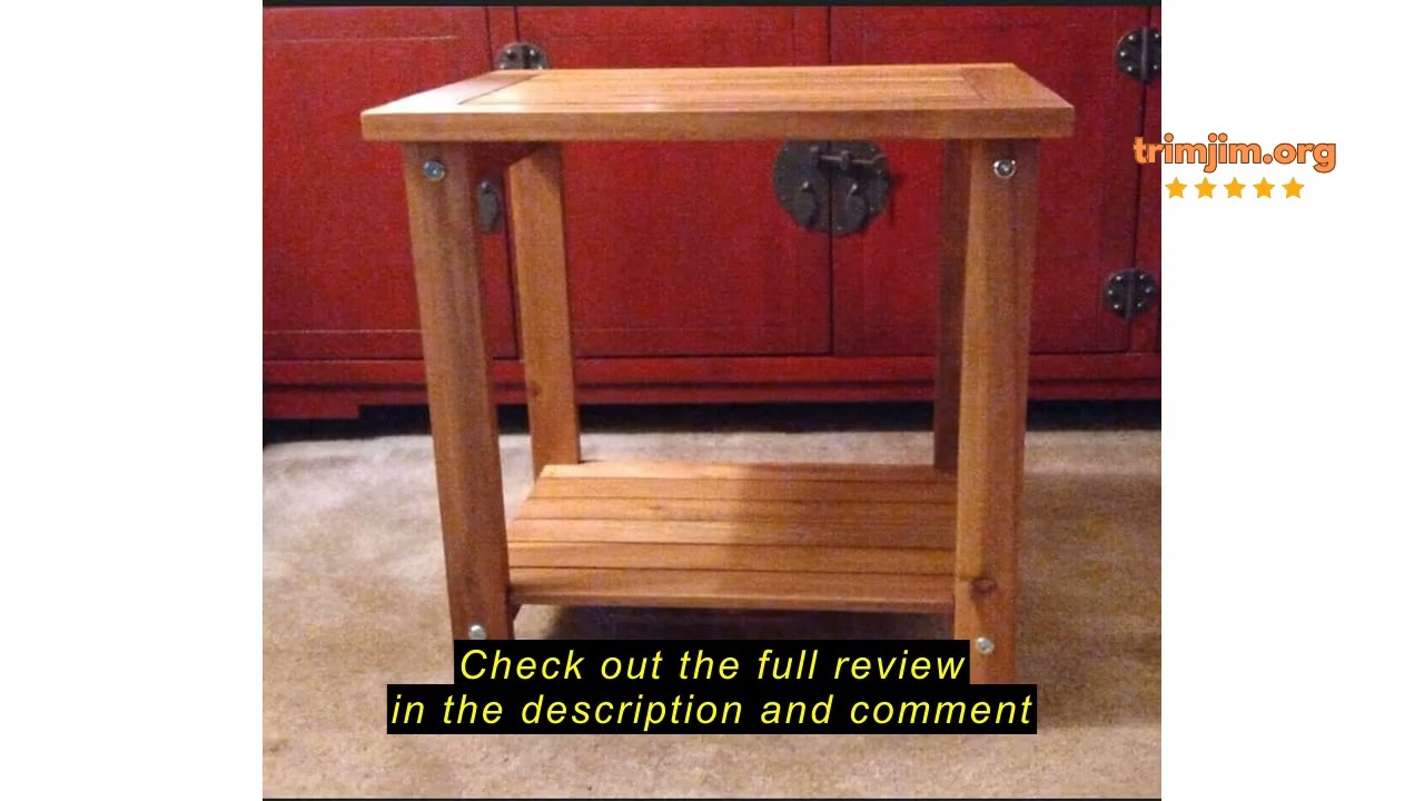 Review VICTORY RELAX Solid Acacia Wood Side Table with 2-Tier Storage, Weather-Resistant Outdoor Ind