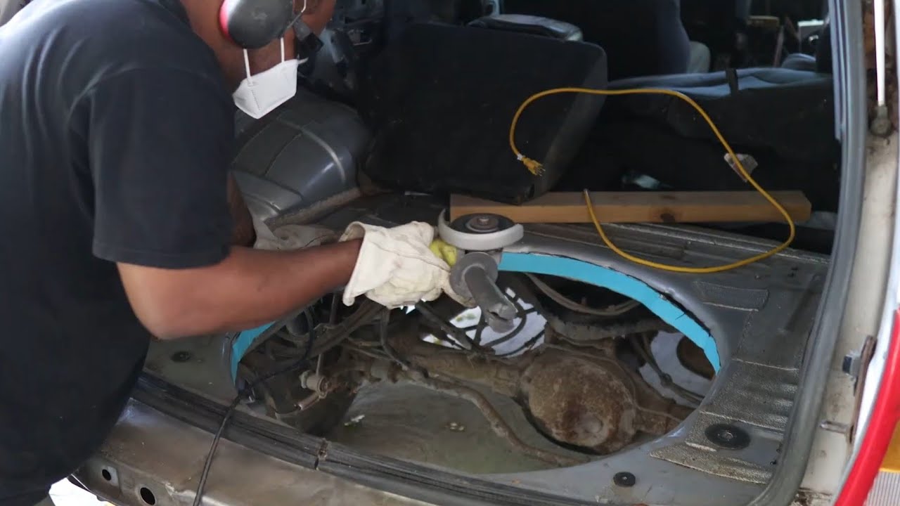 cutting out spare tire well for Fuel Tank tuck