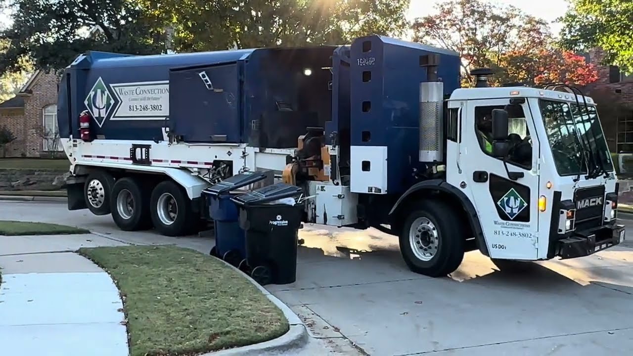 Waste Connections Mack LR Labrie Helping Hand On Morning Recycle