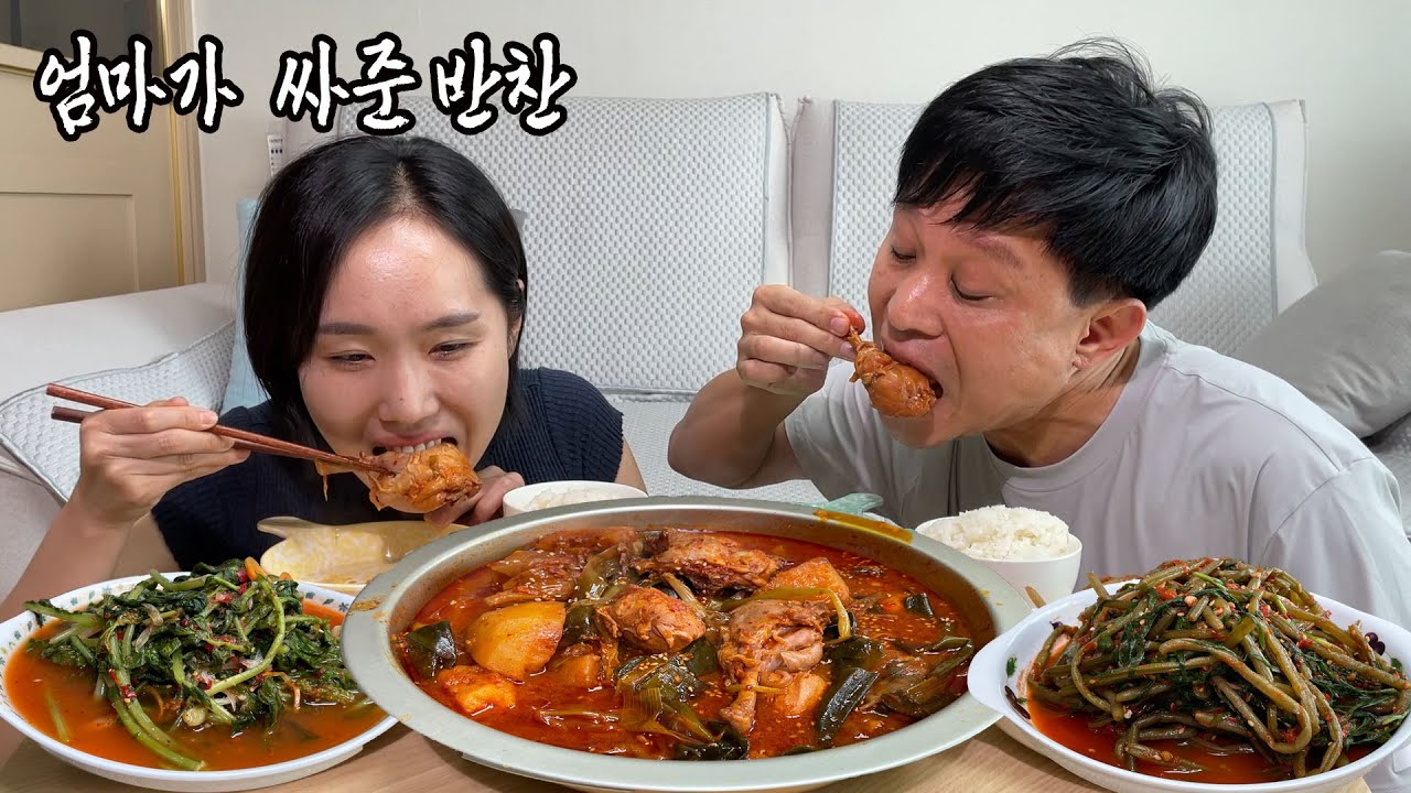 내가 백날 해도 못따라가는 친정엄마표 반찬으로 집밥 먹방★닭볶음탕,고구마줄기김치,열무김치 my mom made for me A home-cooked meal MUKBANG