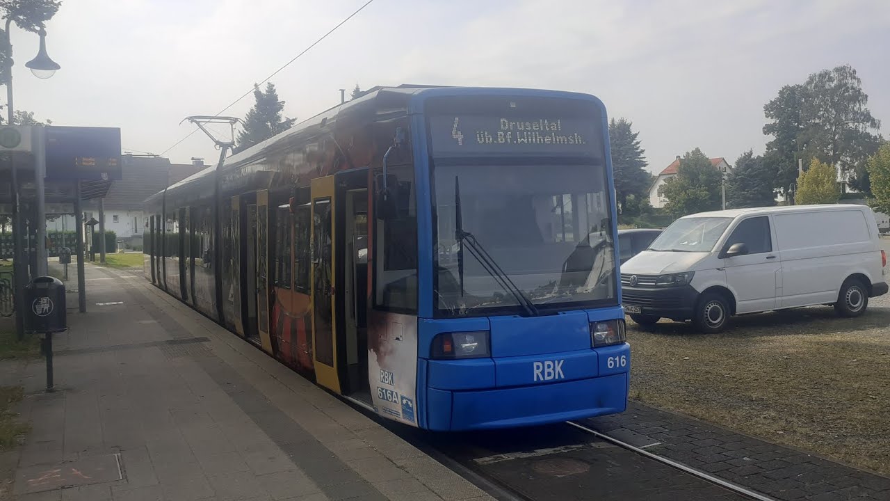 Straßenbahnmitfahrt Kassel Linie 4 von Hess. Lichtenau Bürgerhaus nach Druseltal Teil 1