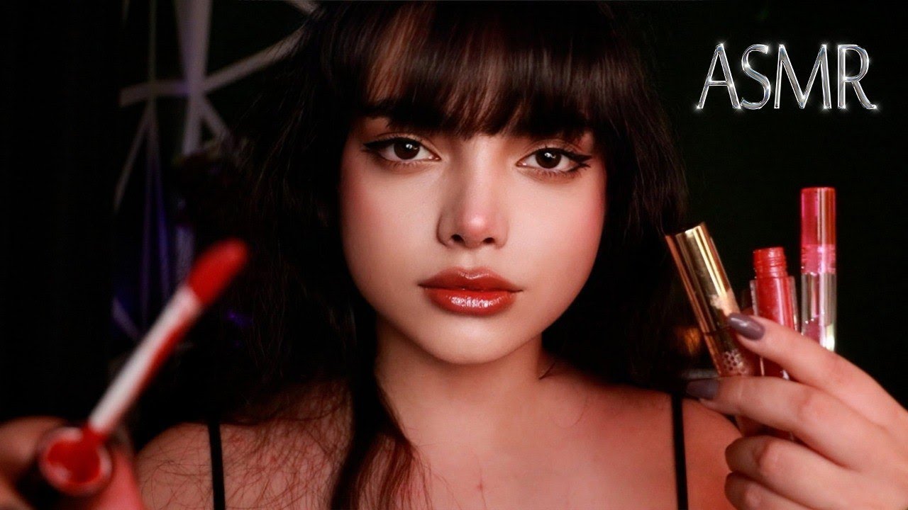 ای اس ام آر،تست رژ و لیپ گلاس روی لبات با صدای آدامس|persian asmr |makeup asmr