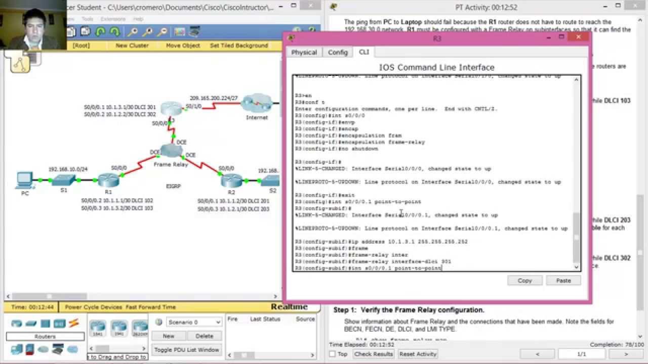 4.2.2.6 Packet Tracer - Configuring Frame Relay Point-to-Point Subinterfaces