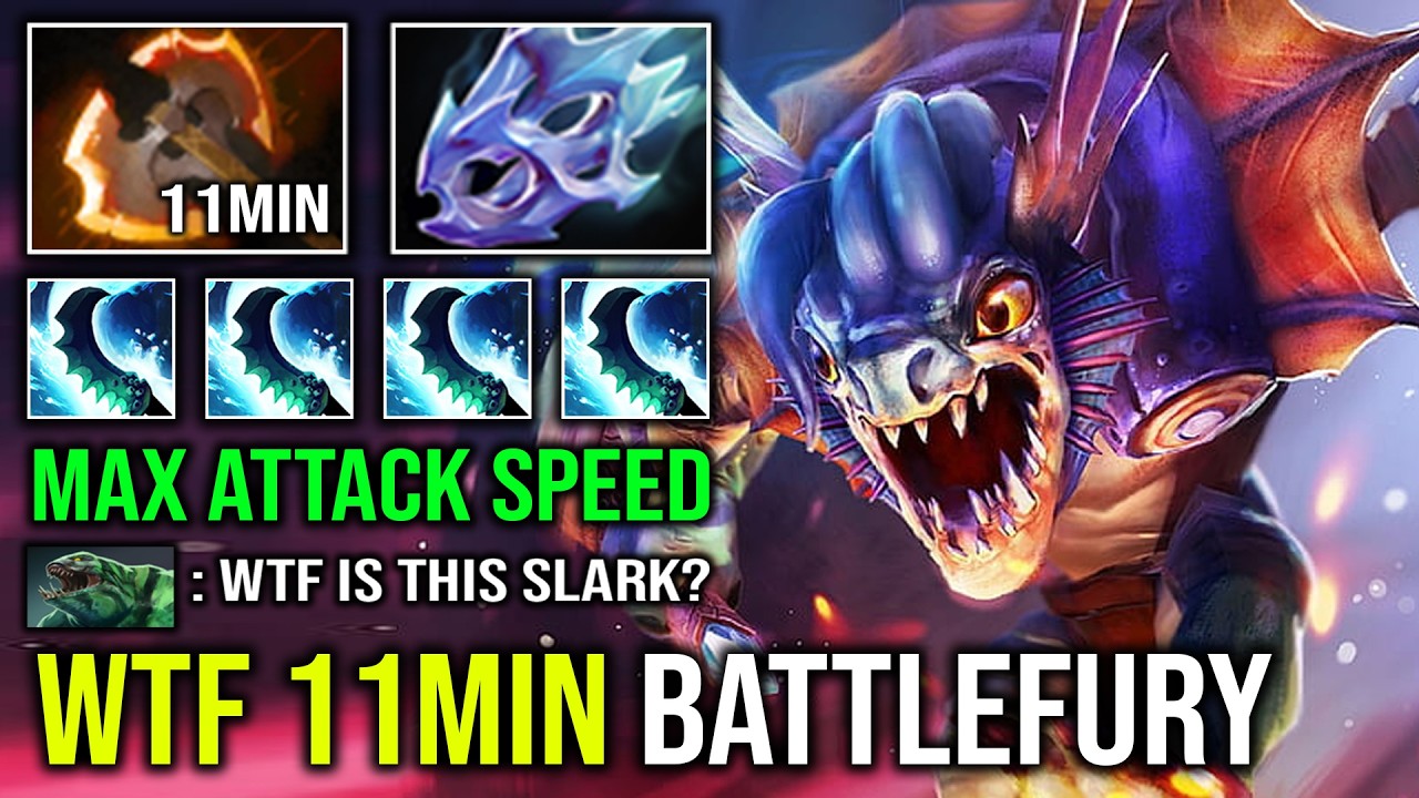 WTF 11MIN BATTLEFURY Moon Shard Max Attack Speed Nonstop Godlike Hard Carry Slark Dota 2