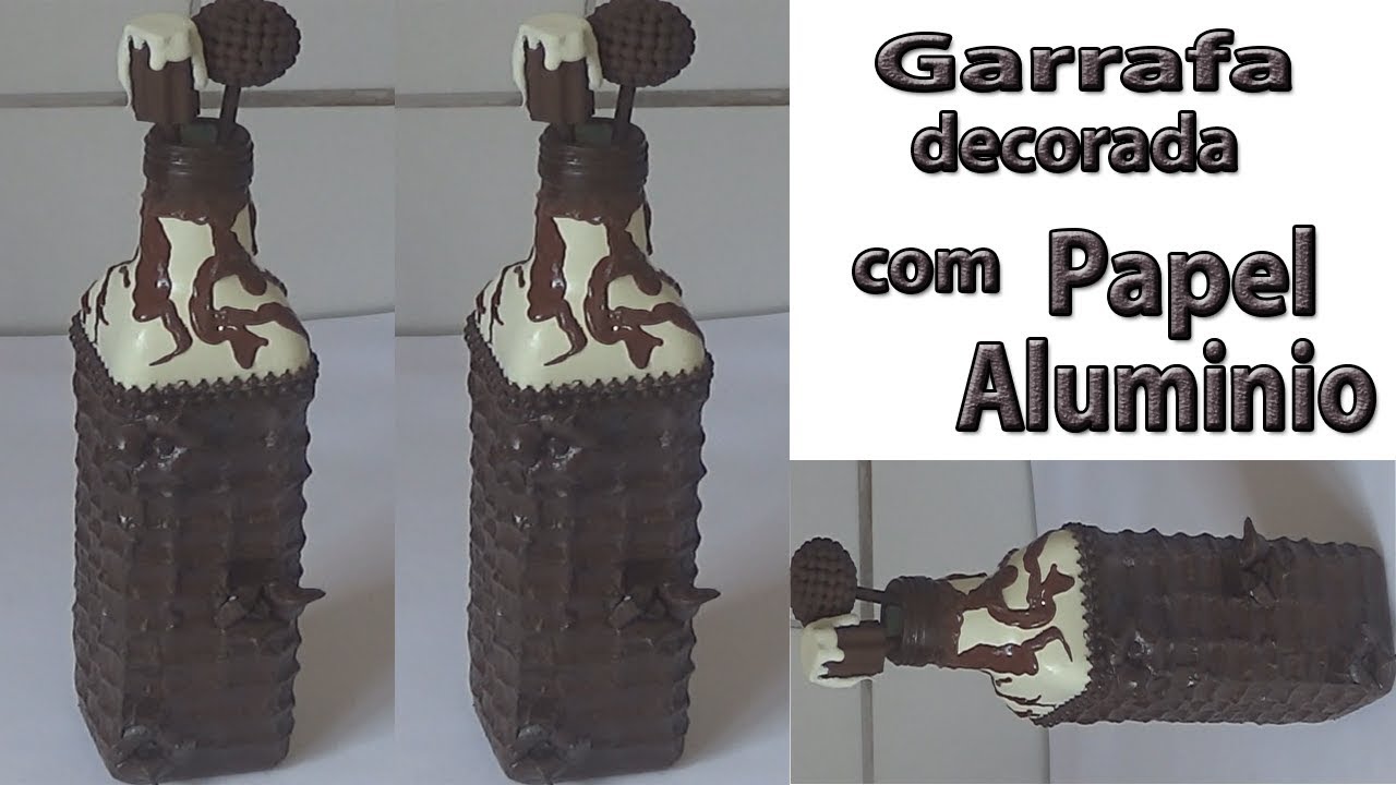 GARRAFA DECORADA COM PAPEL ALUMINIO